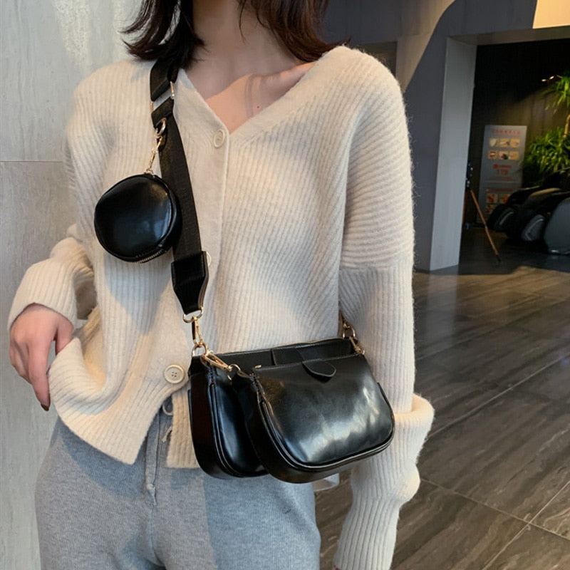 fashion three in one Handbags designer shoulder bags luxury pu leather messenger crossbody bag cusual small purse 3 bag set 2020