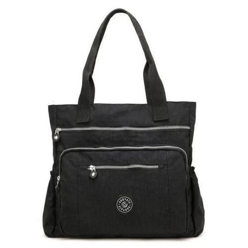 Black waterproof tote bag with zipper